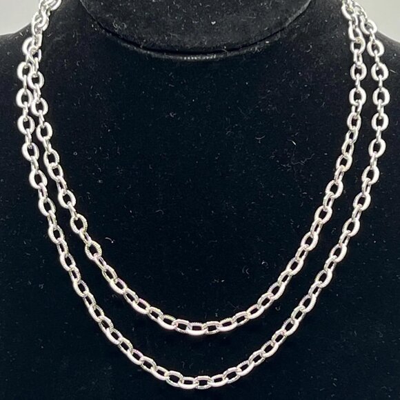 Vintage Sarah Coventry Jewelry. Long silver tone stamped chain. 30” adjustable - Picture 1 of 9